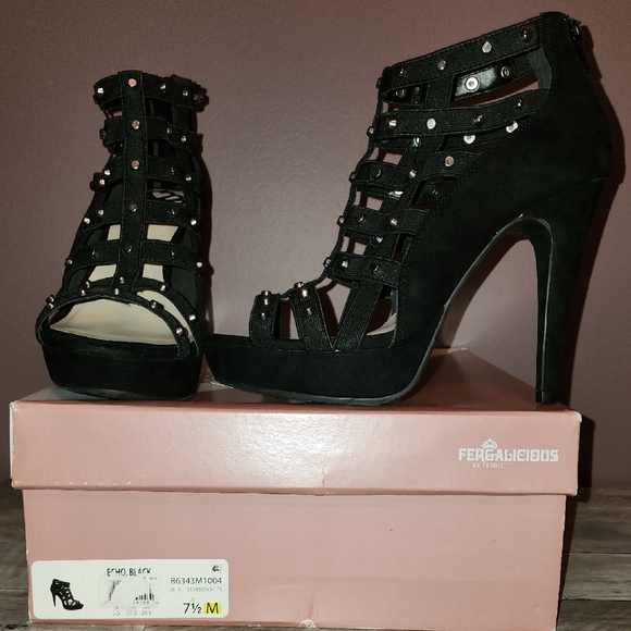 Fergalicious Echo Black Studded Stilettos NWB - Picture 1 of 7